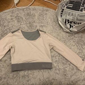 White Gray Nike Athletic 3/4 Sleeve Mesh Crop Top